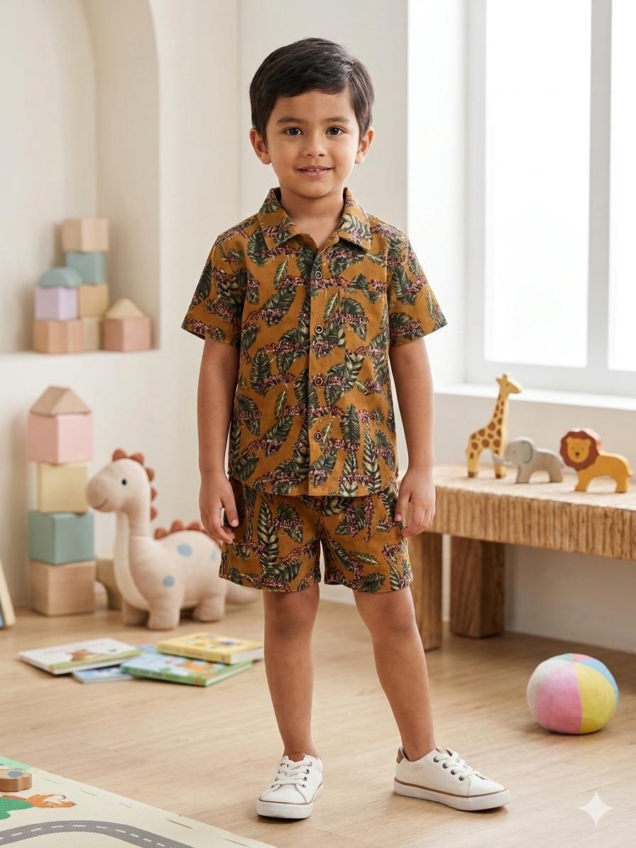 Tropical Leaf Print Cotton Co-ord Set