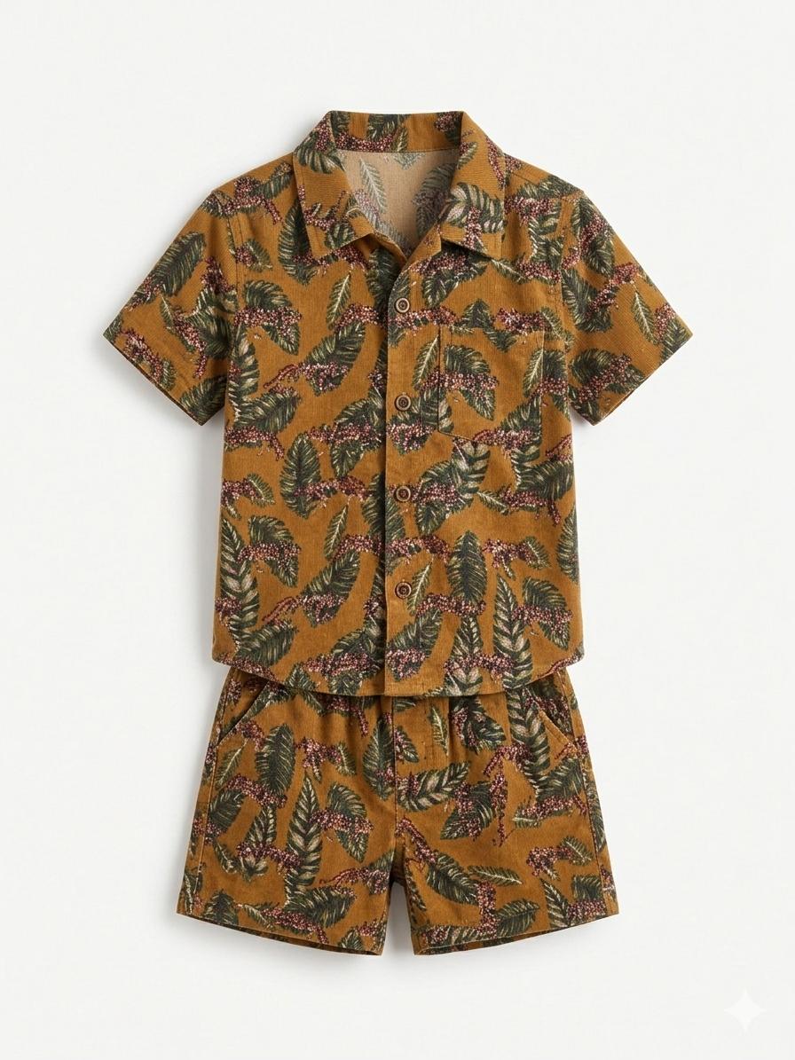Tropical Leaf Print Cotton Co-ord Set