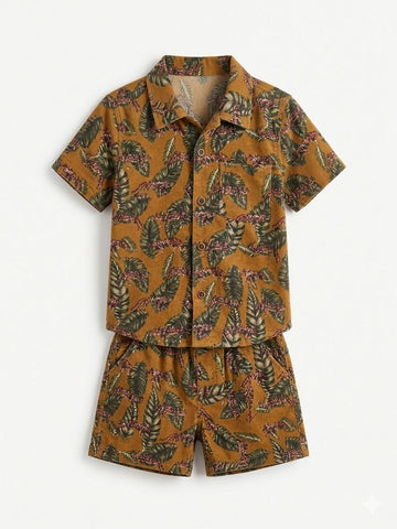 Tropical Leaf Print Cotton Co-ord Set