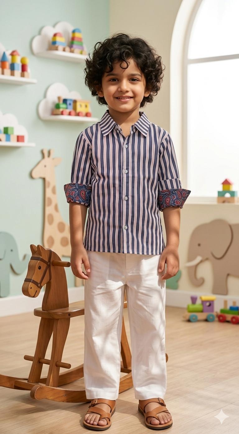 Classic Stripe Shirt & White Trouser Set