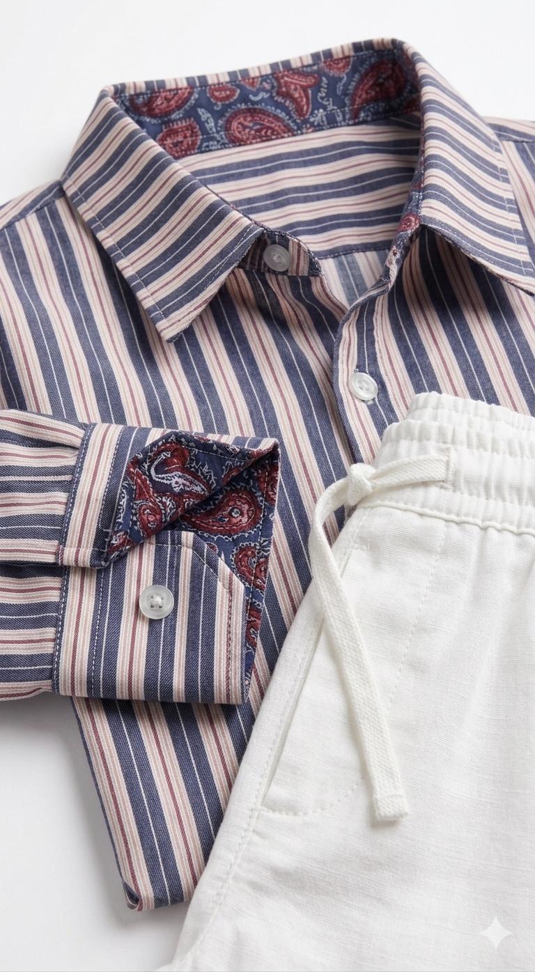 Classic Stripe Shirt & White Trouser Set