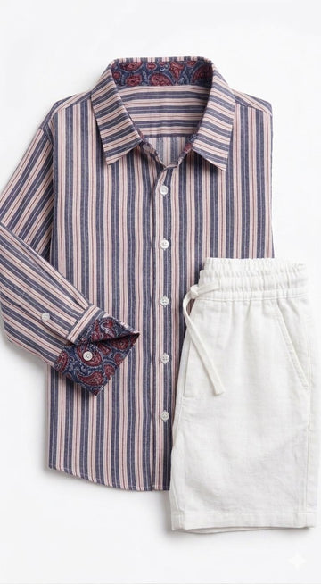 Classic Stripe Shirt & White Trouser Set