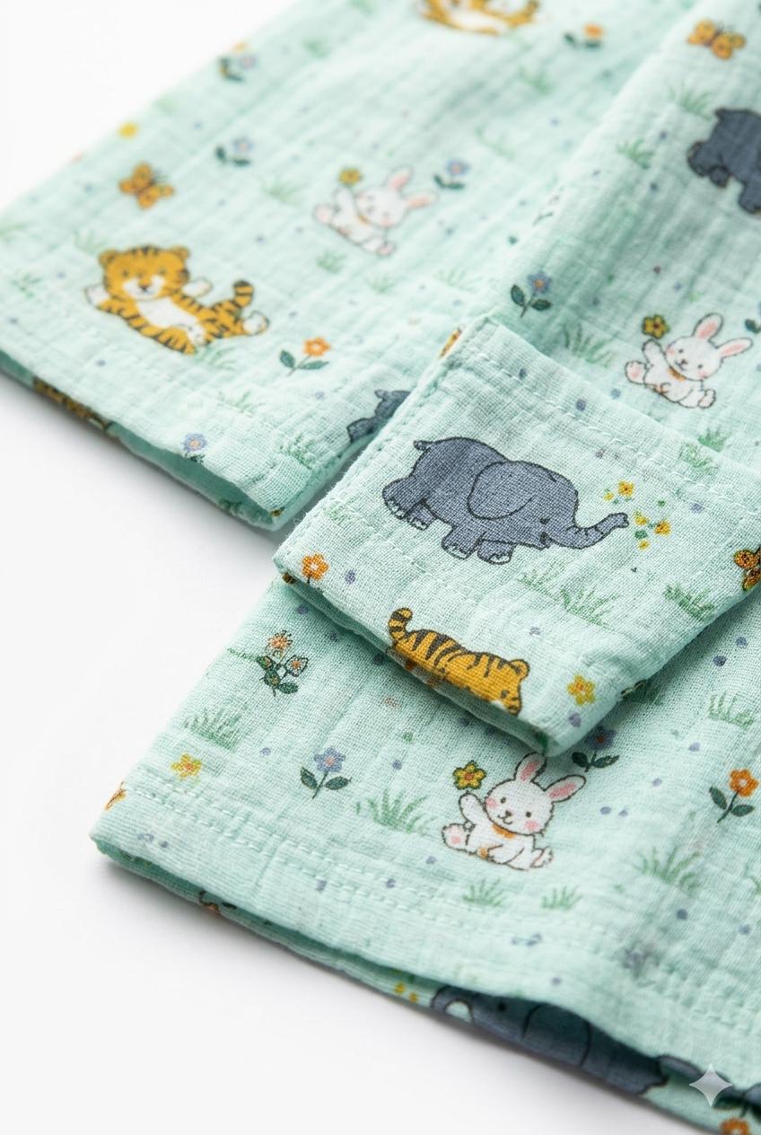 Mint Green Jungle Friends Cotton Night Suit