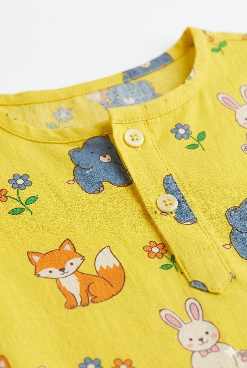 Yellow Animal Print Cotton Night Suit