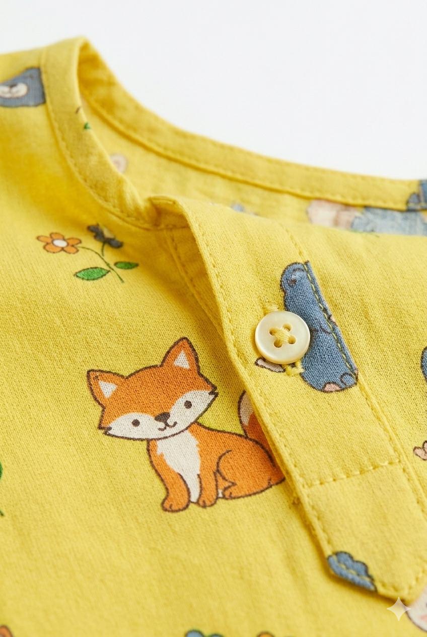 Yellow Animal Print Cotton Night Suit