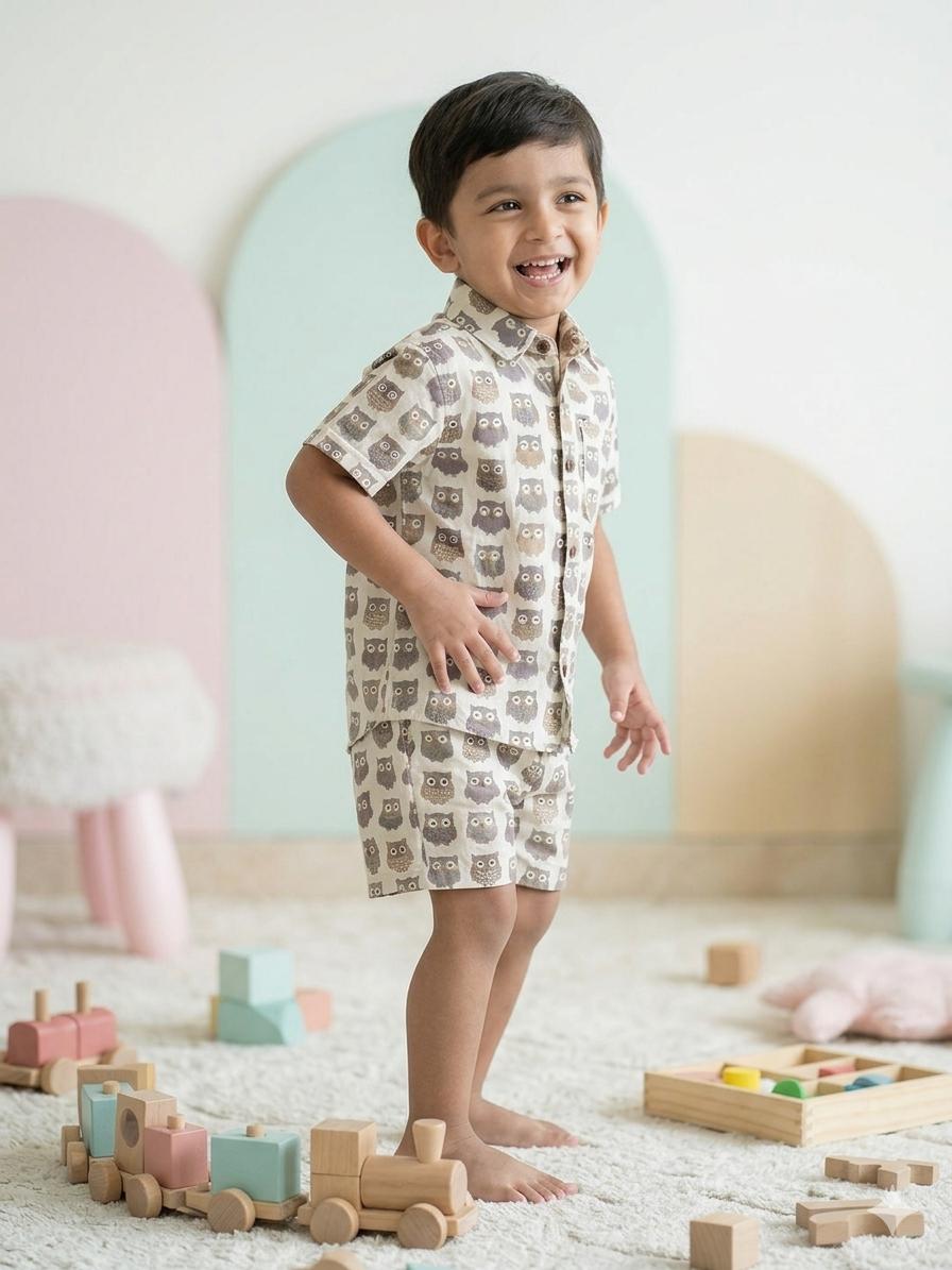 Owl Print Cotton Co-ord Set