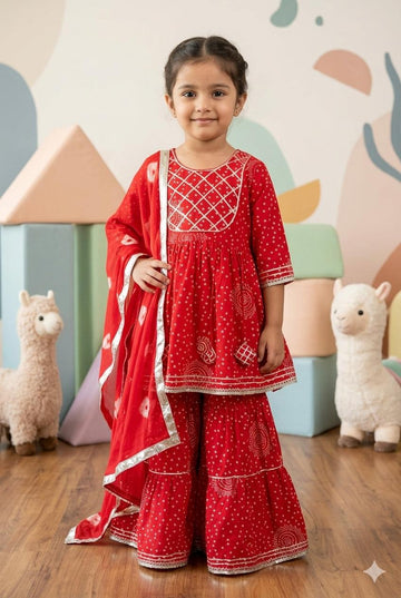 Red Bandhani Sharara Set with Dupatta
