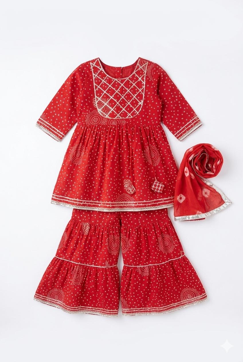 Red Bandhani Sharara Set with Dupatta