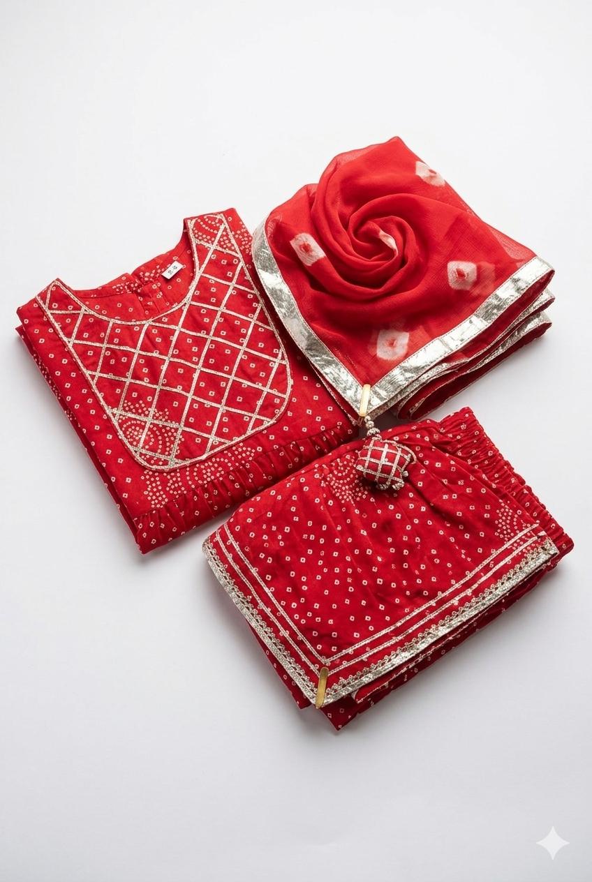 Red Bandhani Sharara Set with Dupatta