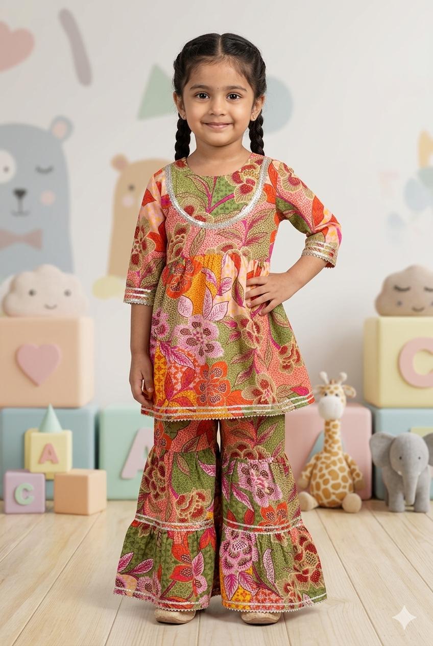 Green Floral Sharara Set with Dupatta
