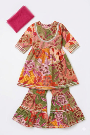 Green Floral Sharara Set with Dupatta