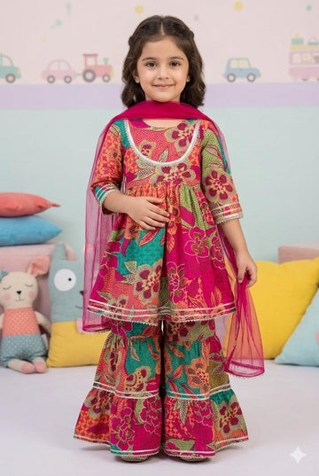 Pink Floral Sharara Set with Dupatta