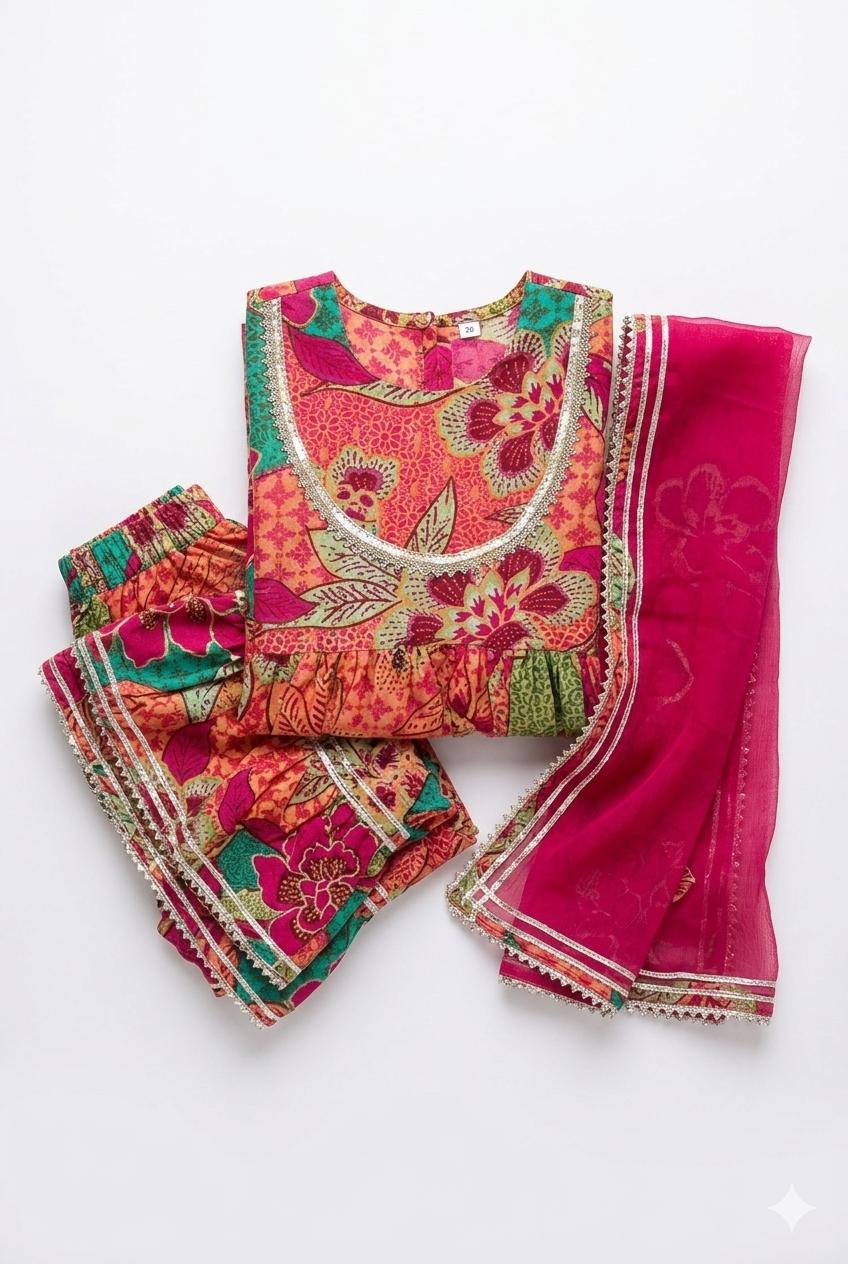 Pink Floral Sharara Set with Dupatta