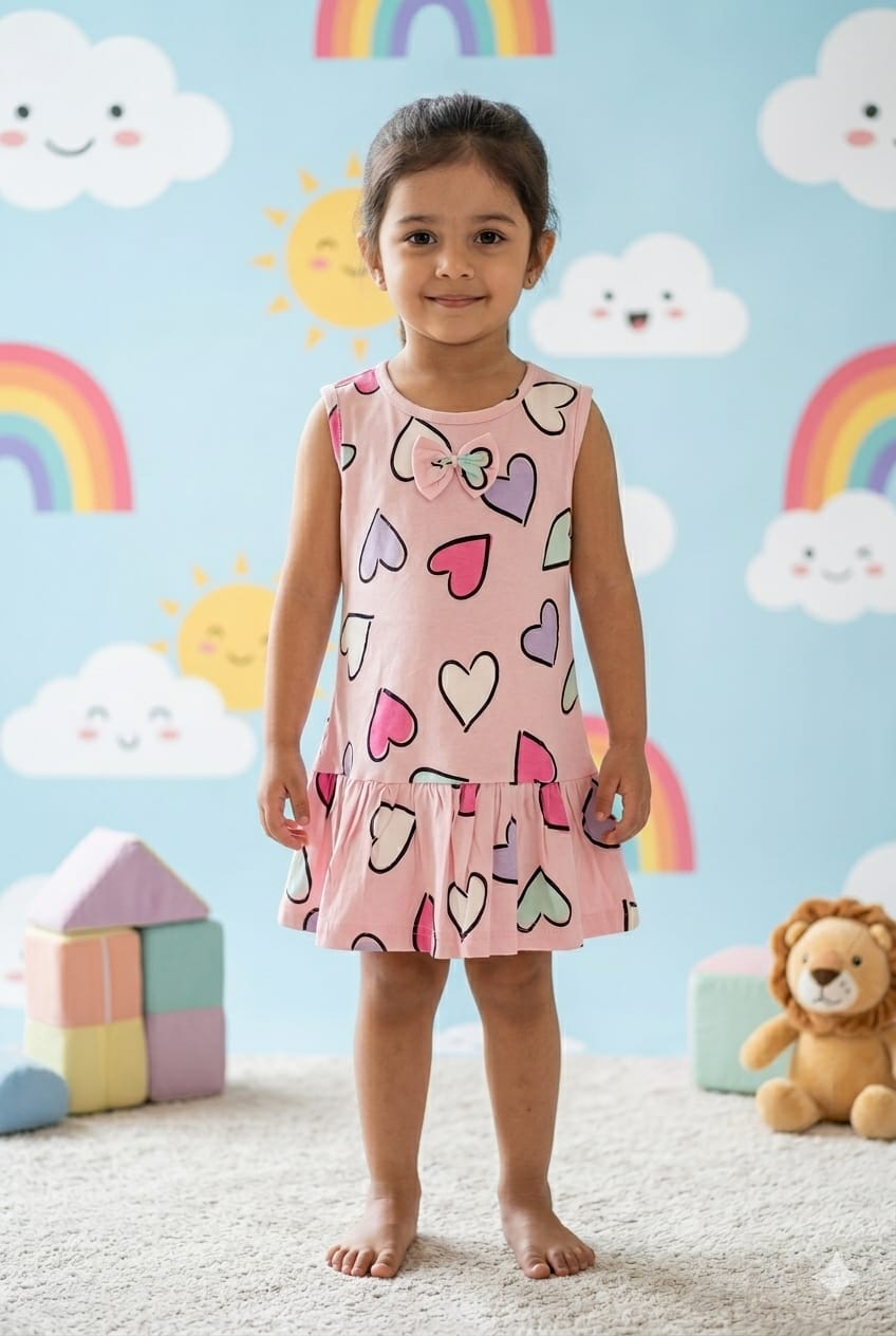 Pink Heart Print Cotton Frock