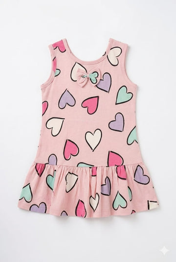 Pink Heart Print Cotton Frock