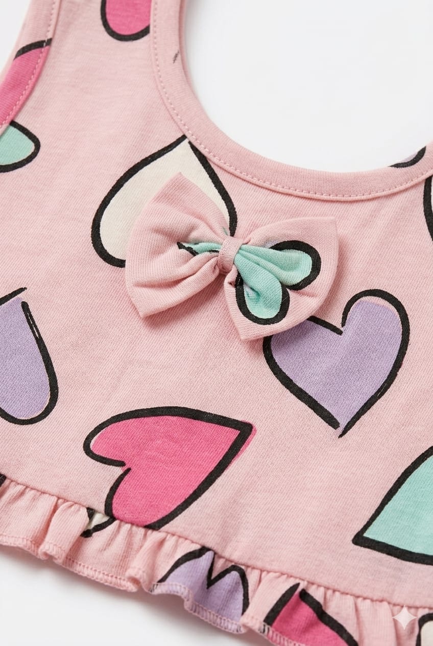 Pink Heart Print Cotton Frock