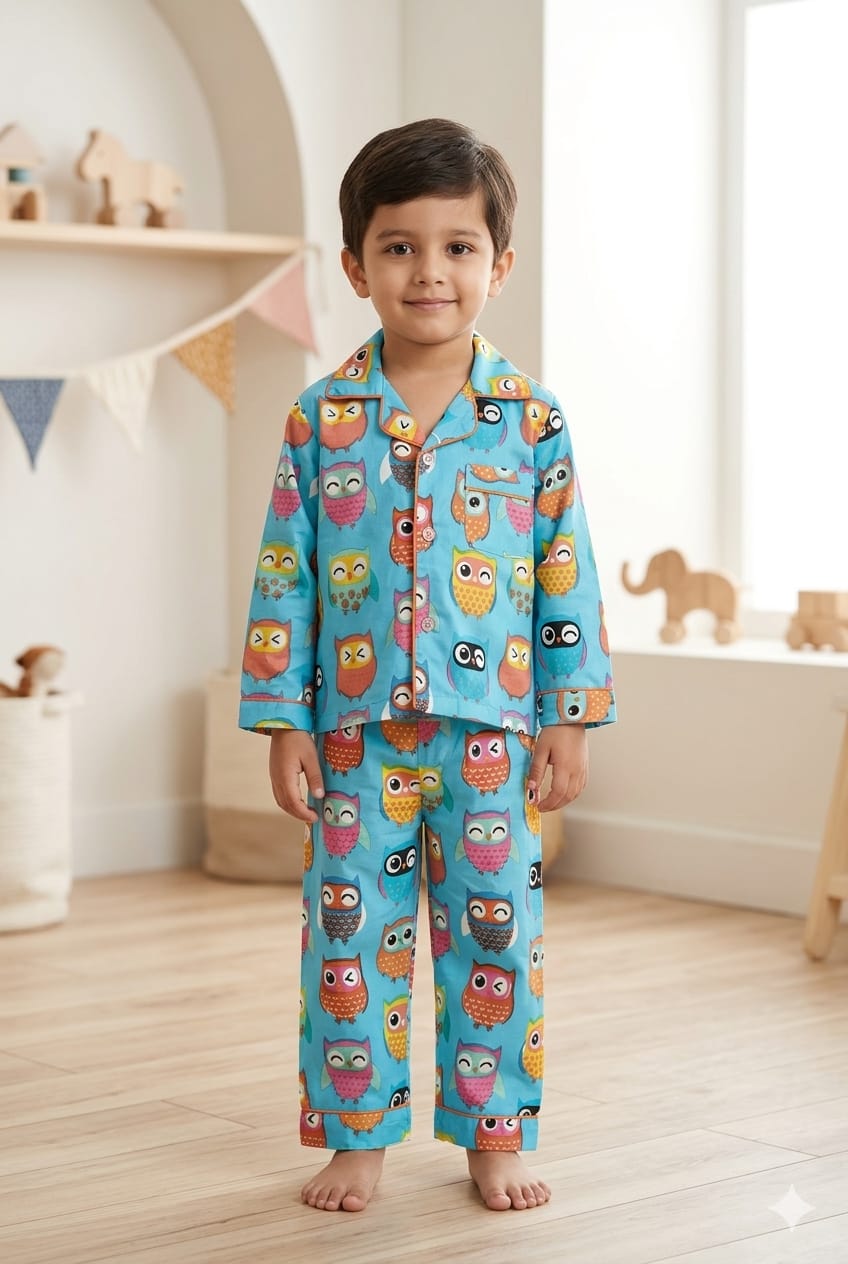 Owl Print Cotton Night Suit