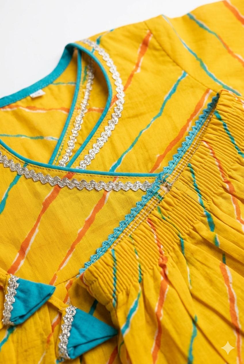Yellow Leheriya Angrakha Choli with Lehanga