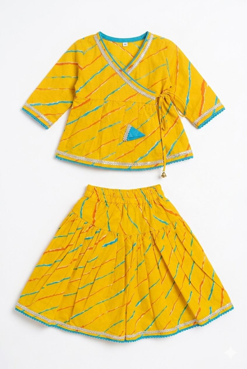Yellow Leheriya Angrakha Choli with Lehanga