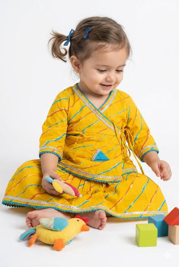 Yellow Leheriya Angrakha Choli with Lehanga