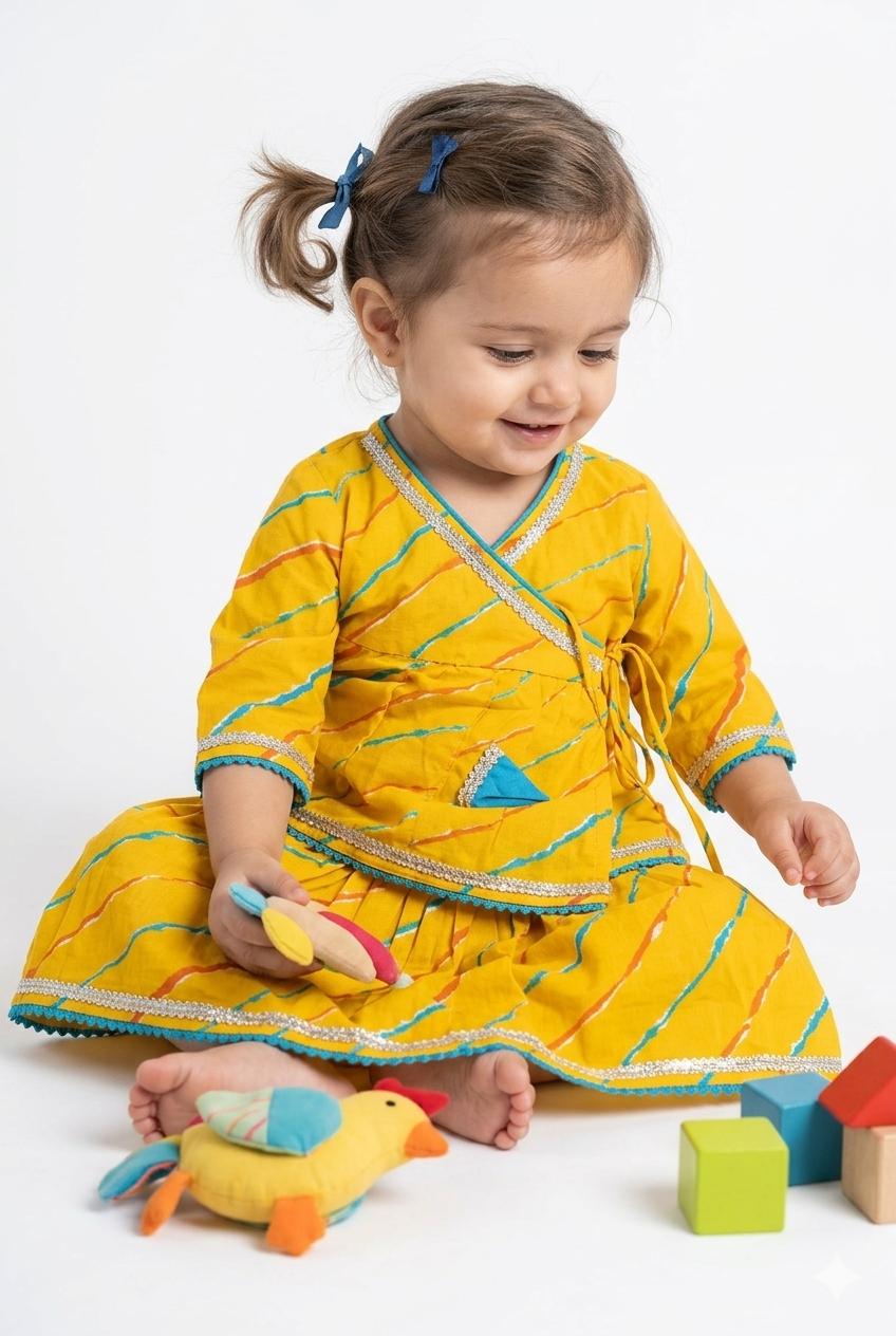 Yellow Leheriya Angrakha Choli with Lehanga