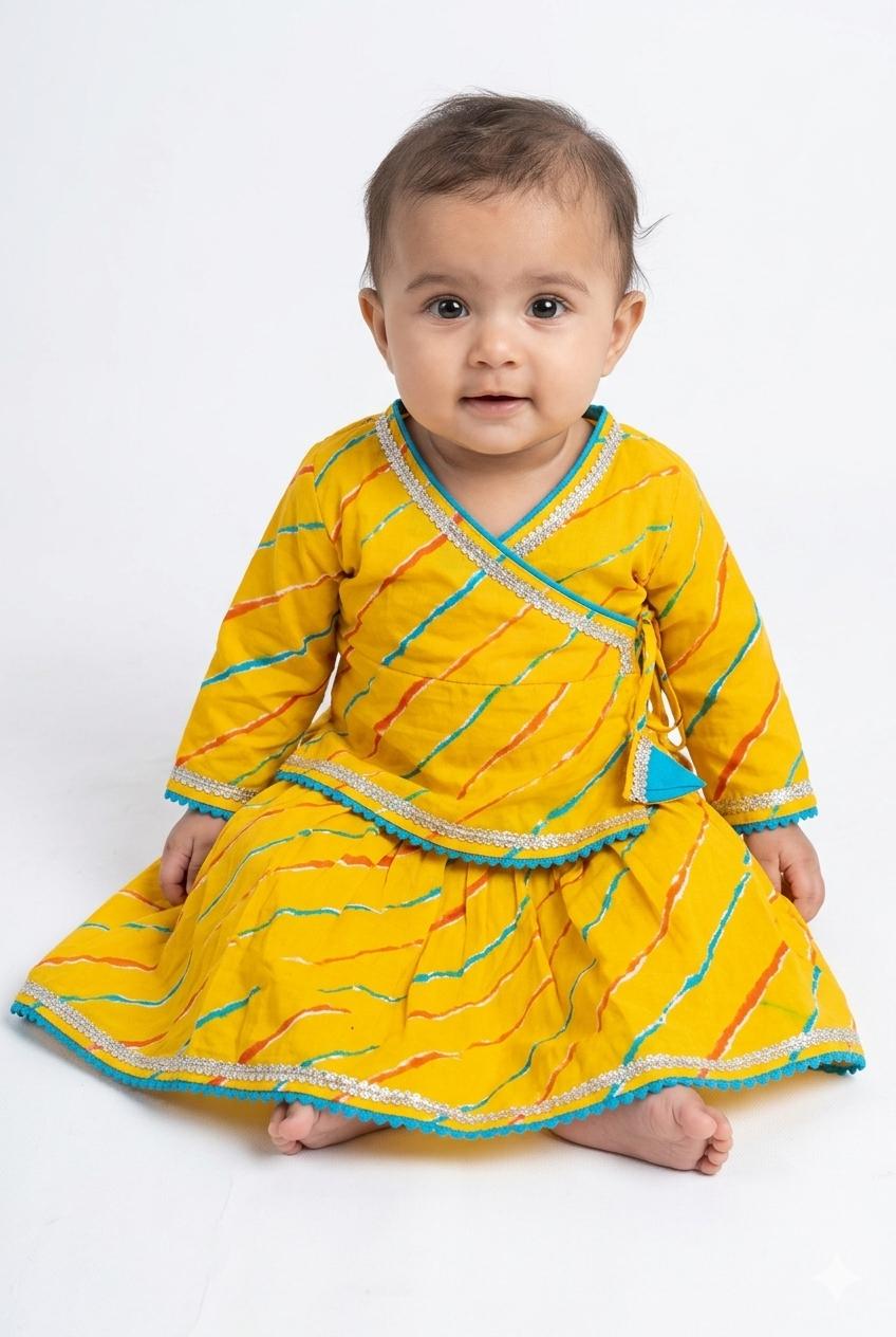 Yellow Leheriya Angrakha Choli with Lehanga