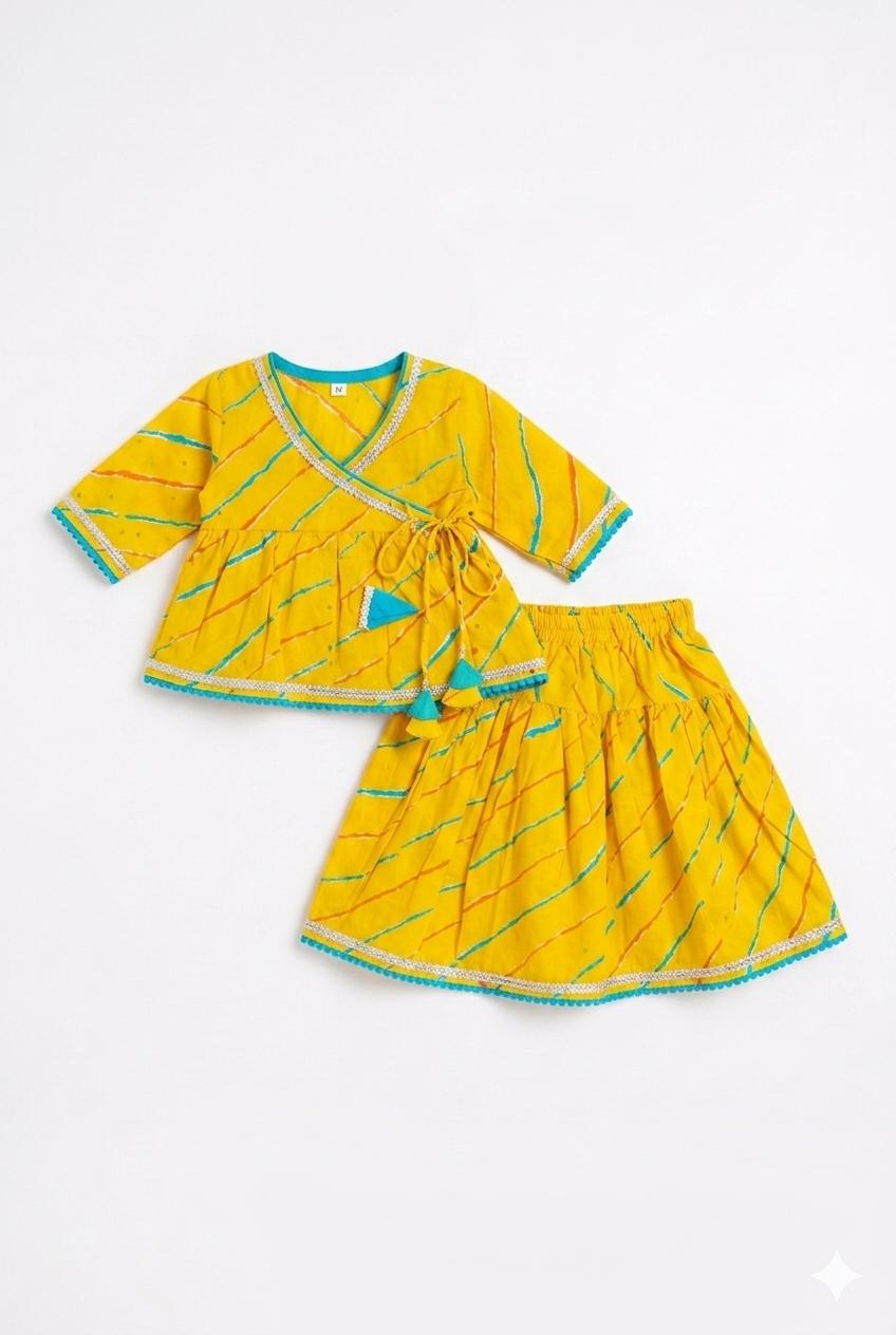 Yellow Leheriya Angrakha Choli with Lehanga