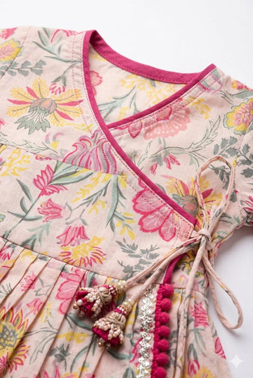 Floral Pink Angrakha Choli with Lehanga