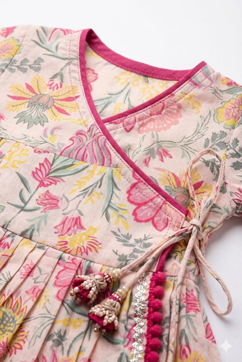 Floral Pink Angrakha Choli with Lehanga