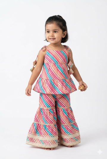 Multicolor Leheriya Peplum Top with Sharara Pants