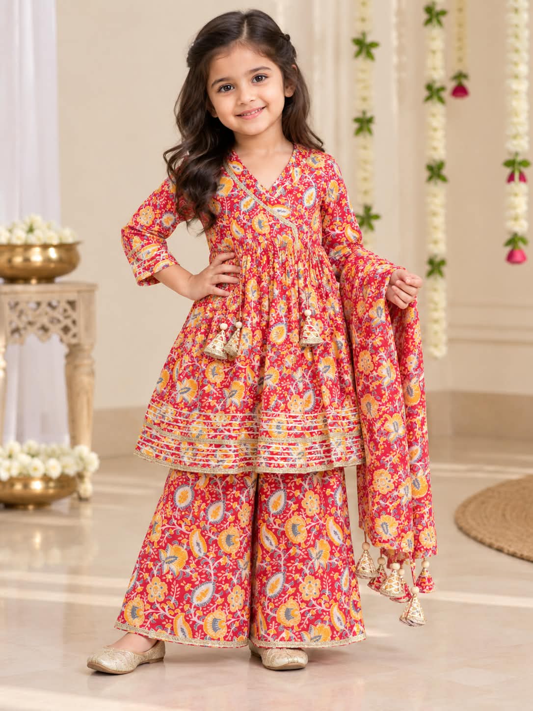 Red Paisley Printed Flared Kurti with Plazo