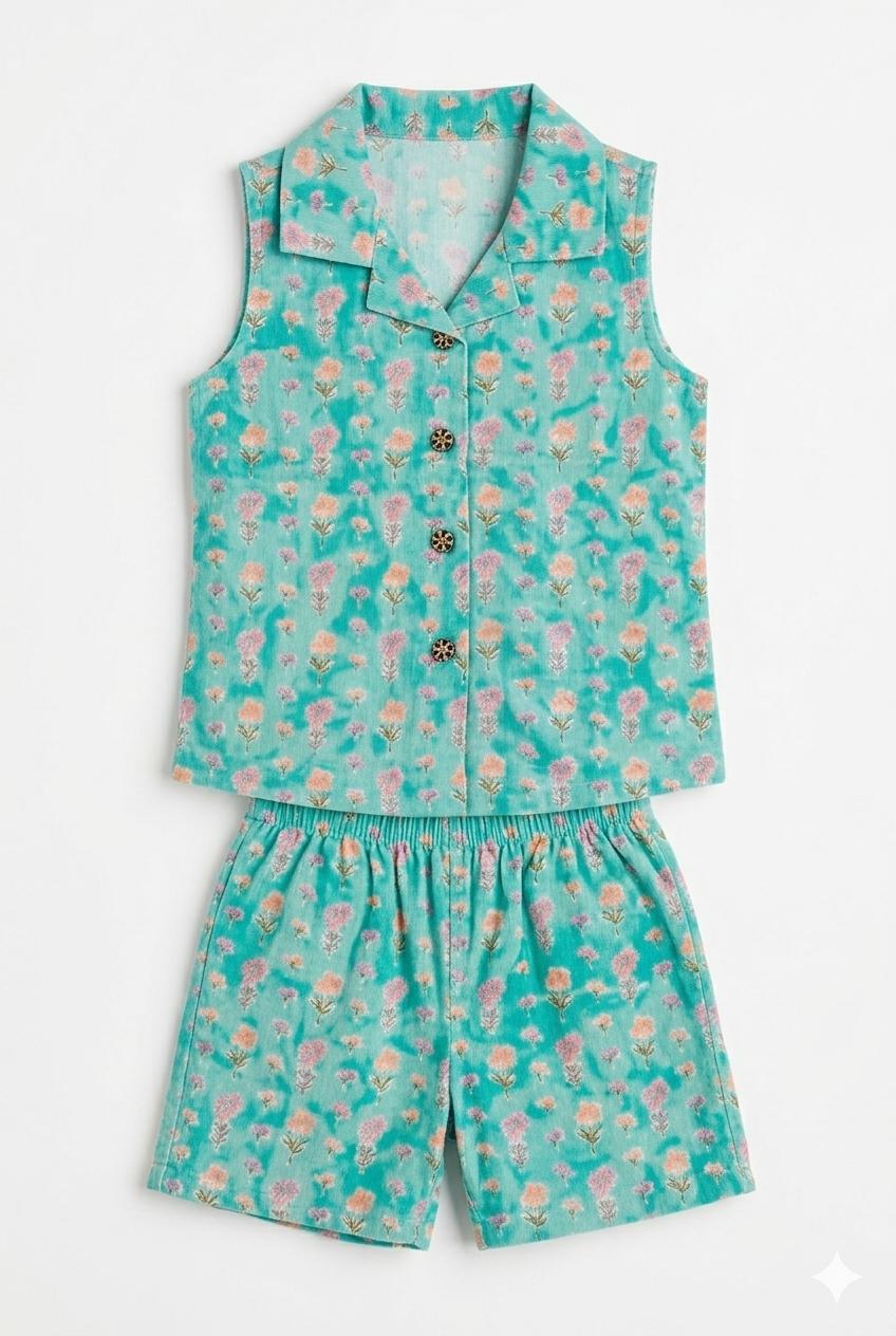 Aqua Floral Cotton Co-ord Set