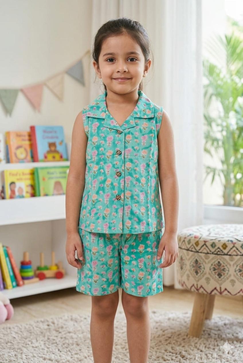 Aqua Floral Cotton Co-ord Set