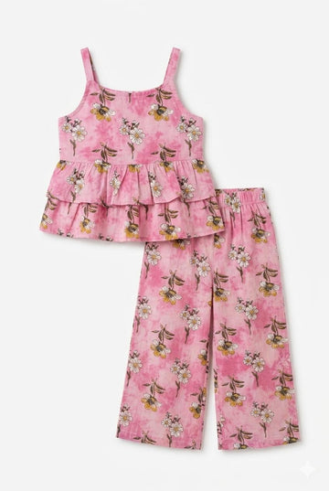 Pink Floral Peplum Co-ord Set