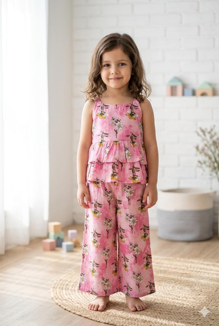 Pink Floral Peplum Co-ord Set