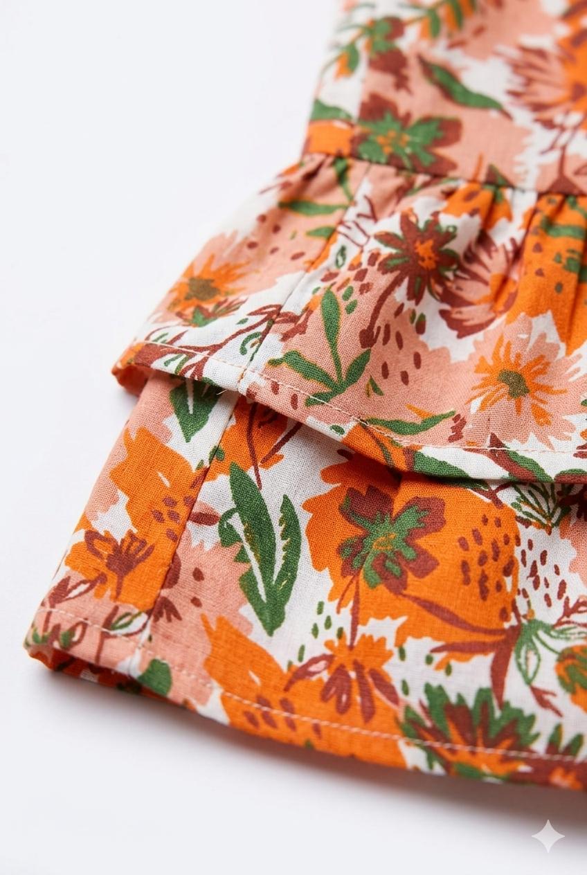 Orange Floral Peplum Co-ord Set