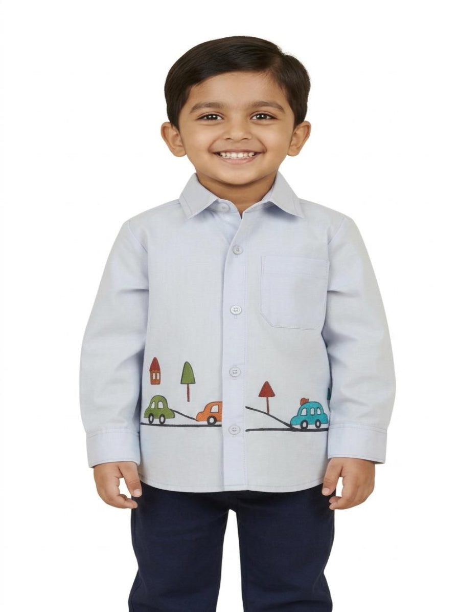 Sky Blue Hand Painted Shirt