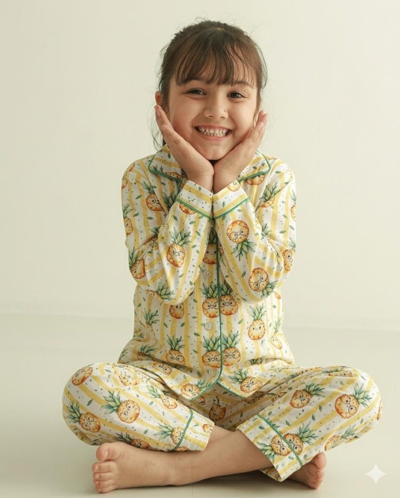 Sunny Pineapple Cotton Night Suit