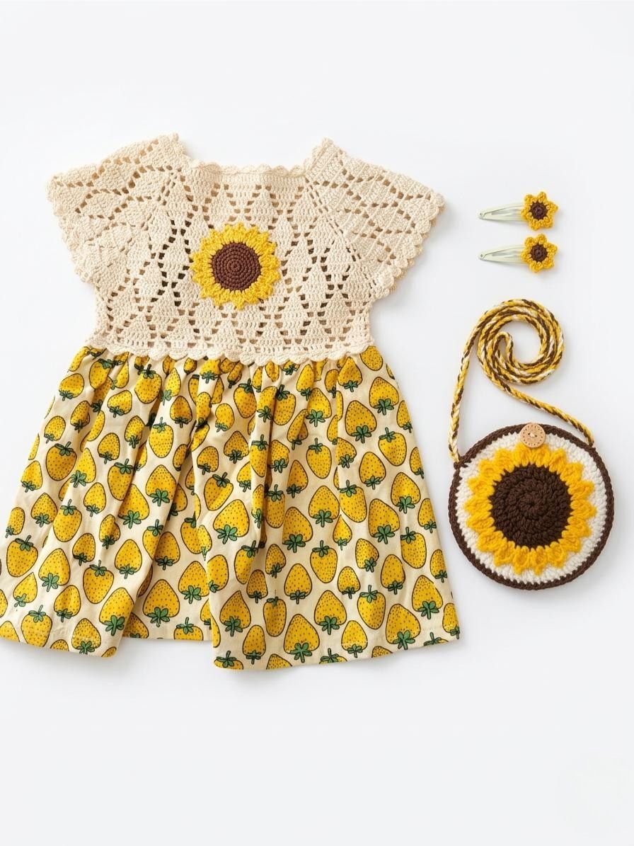Sunflower Crochet Dress Set
