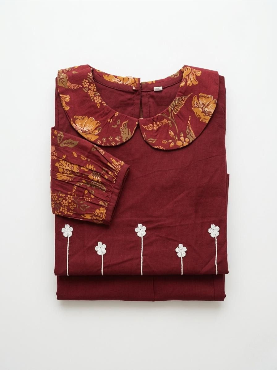 Maroon Collar Coord Set
