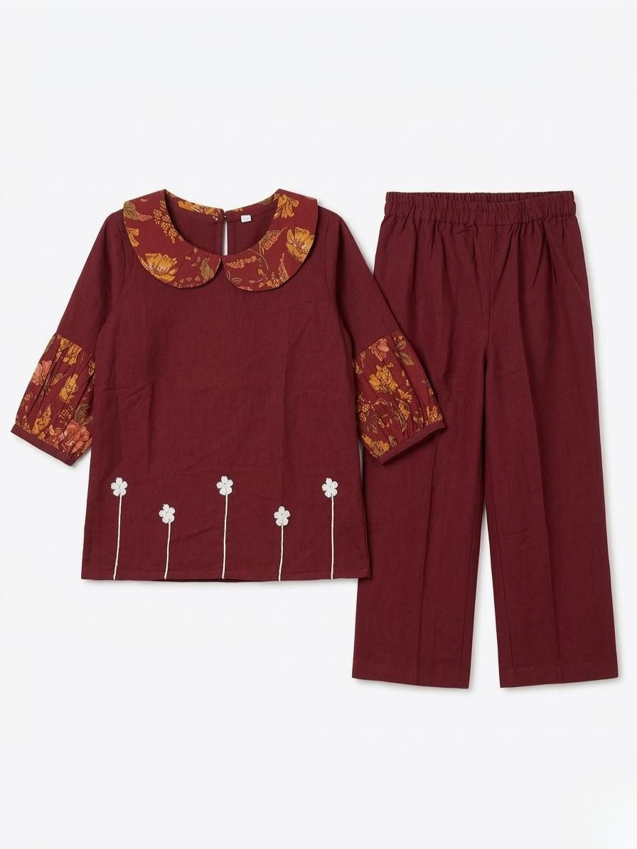Maroon Collar Coord Set