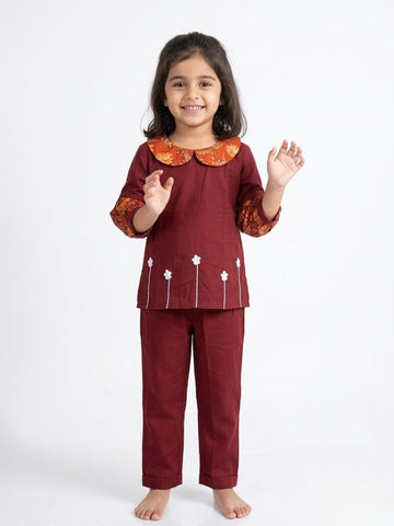Maroon Collar Coord Set
