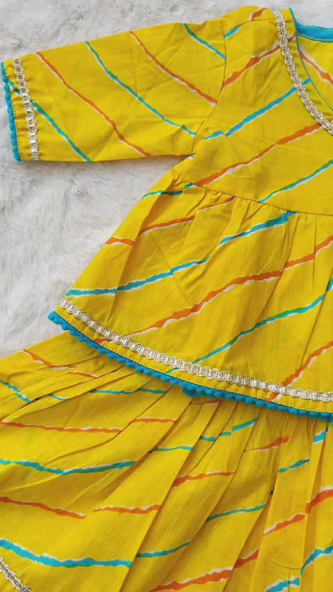 Yellow Leheriya Angrakha Choli with Lehanga